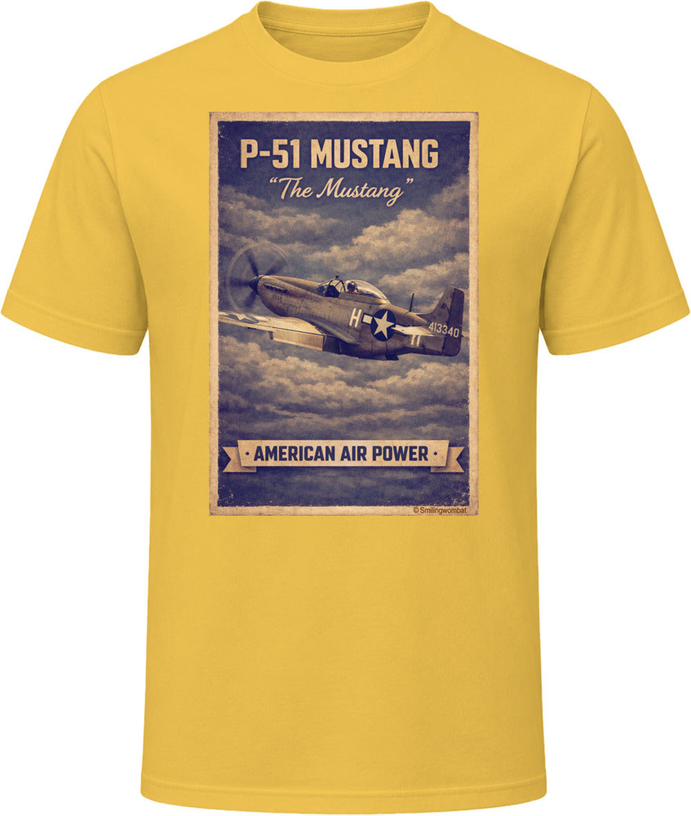 Daisy T-shirt with distressed P-51 Mustang fighter plane artwork and American Air Power banner.
