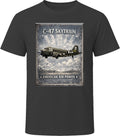 Black T-shirt with distressed C-47 Skytrain WW2 cargo plane artwork and American Air Power lettering.