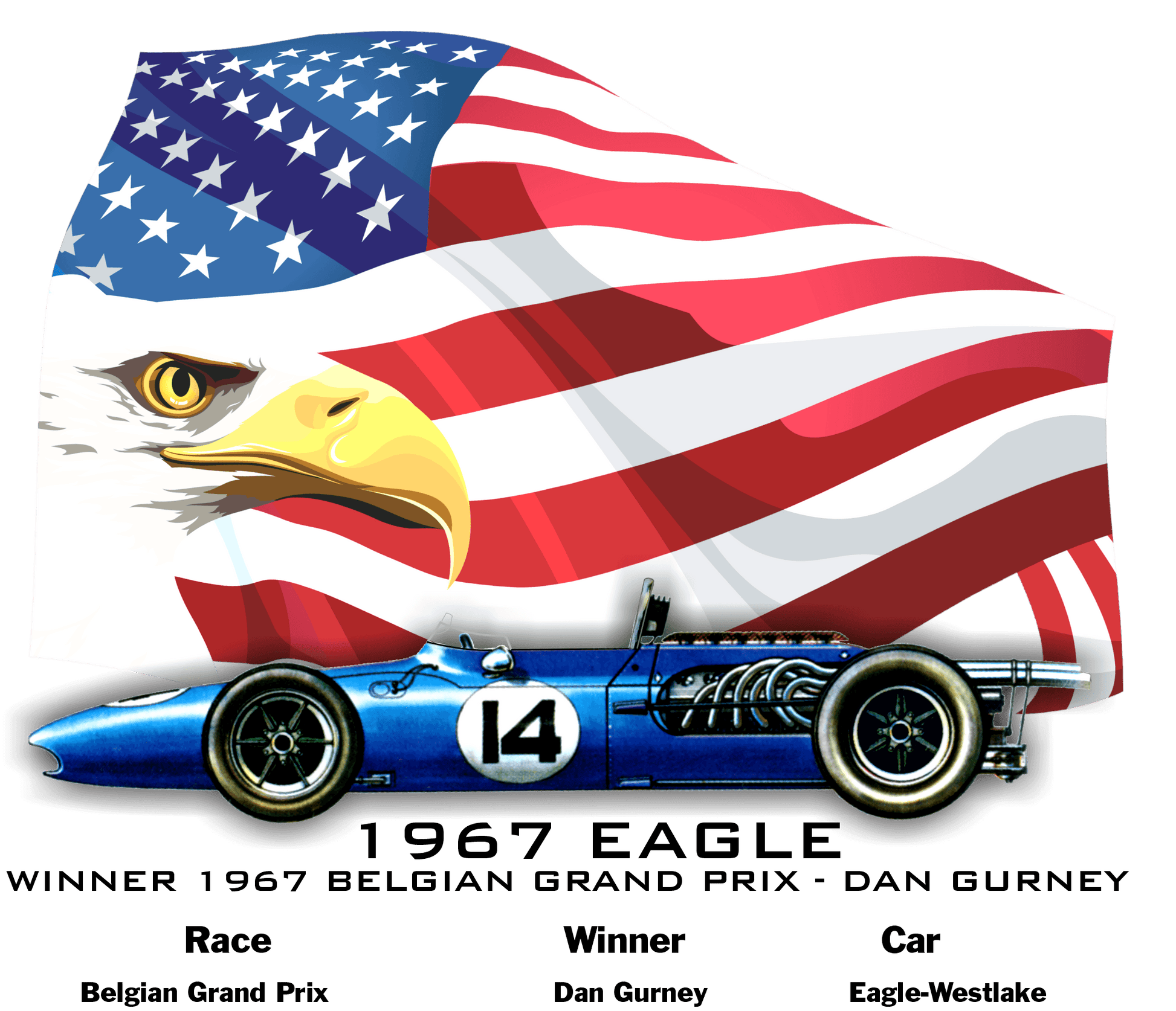 Gurney F1 Eagle-1967 Winner of Spa Grand Prix T-Shirt T-Shirt Smiling Wombat