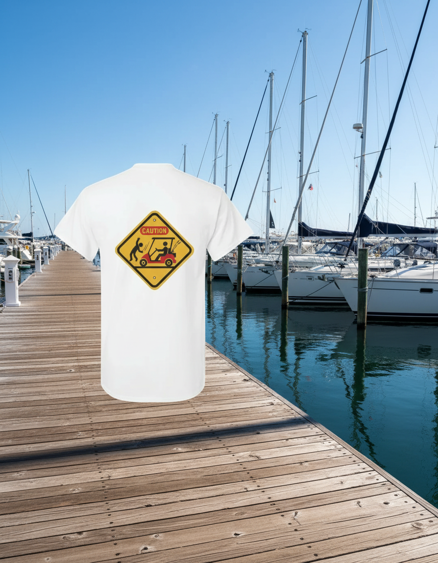  “Golf cart collision caution sign T-shirt”
Wombat