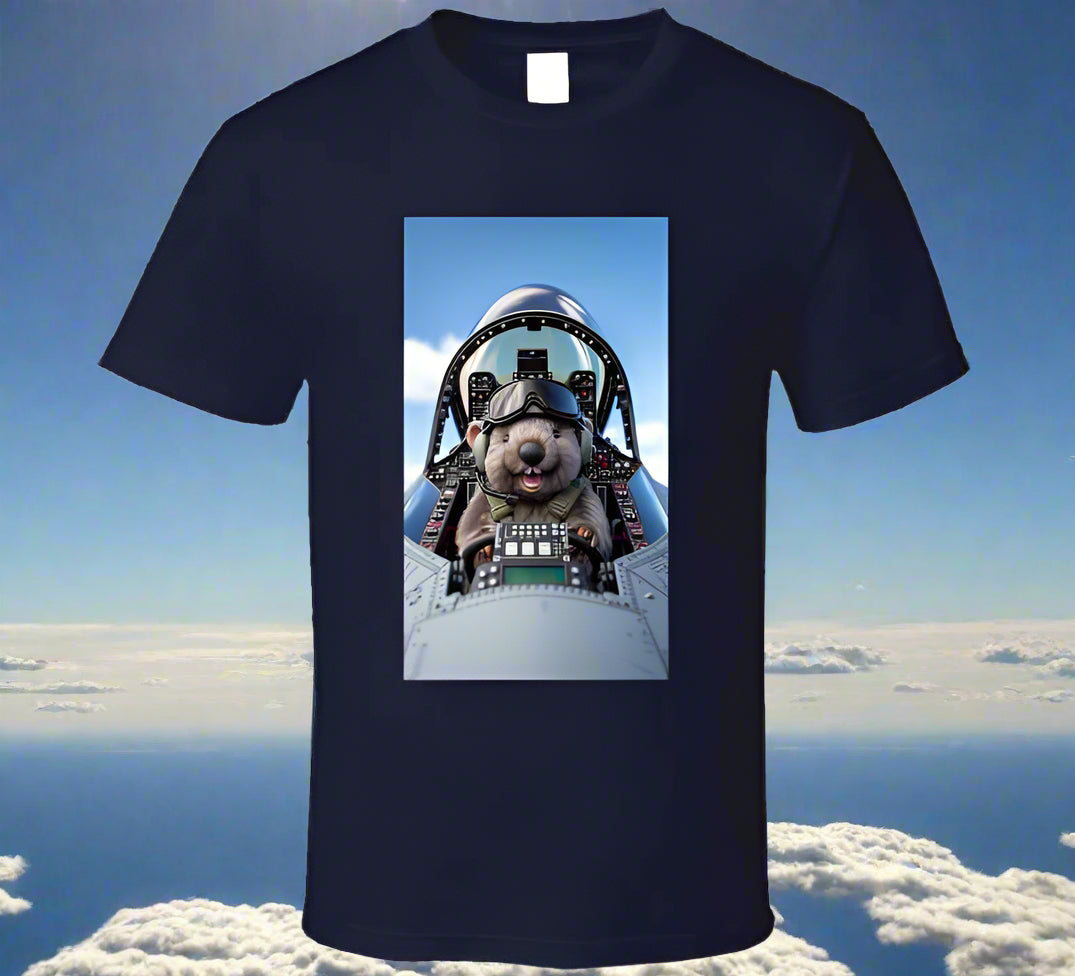 smiling wombat flying a fighter jet T Shirt T-Shirt Smiling Wombat