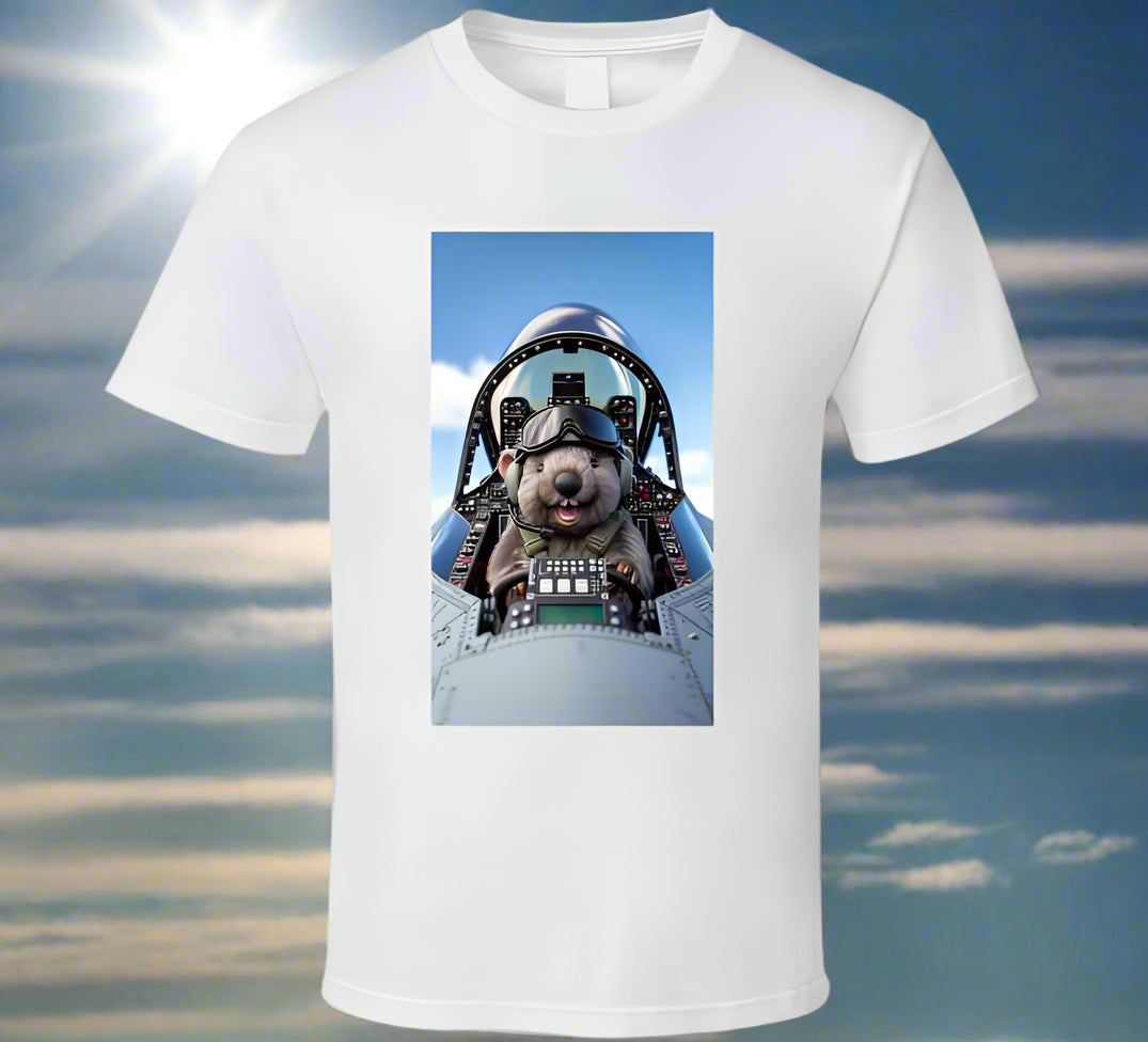 smiling wombat flying a fighter jet T Shirt T-Shirt Smiling Wombat