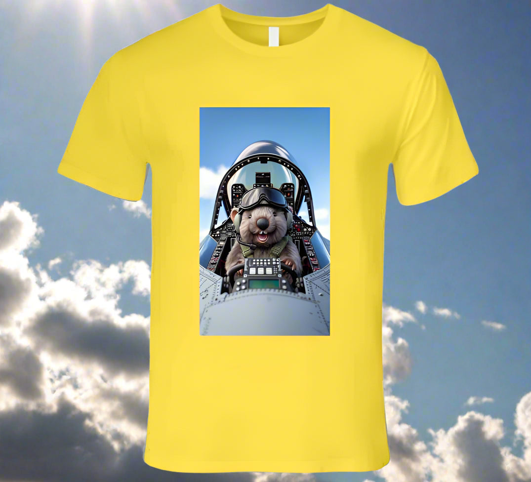 smiling wombat flying a fighter jet T Shirt T-Shirt Smiling Wombat