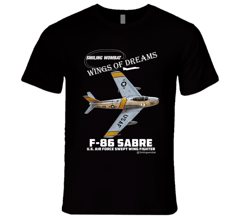 F86 Sabre Jet - Black/Navy T-Shirt - Smiling Wombat