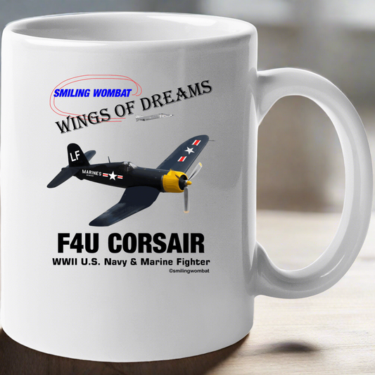 Chance Vought F4u Corsair - Ceramic Coffee Mug - Smiling Wombat