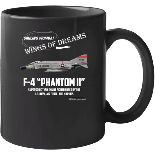 Mcdonnell F4 Phantom II - Black Ceramic Coffee Mug Mugs Smiling Wombat