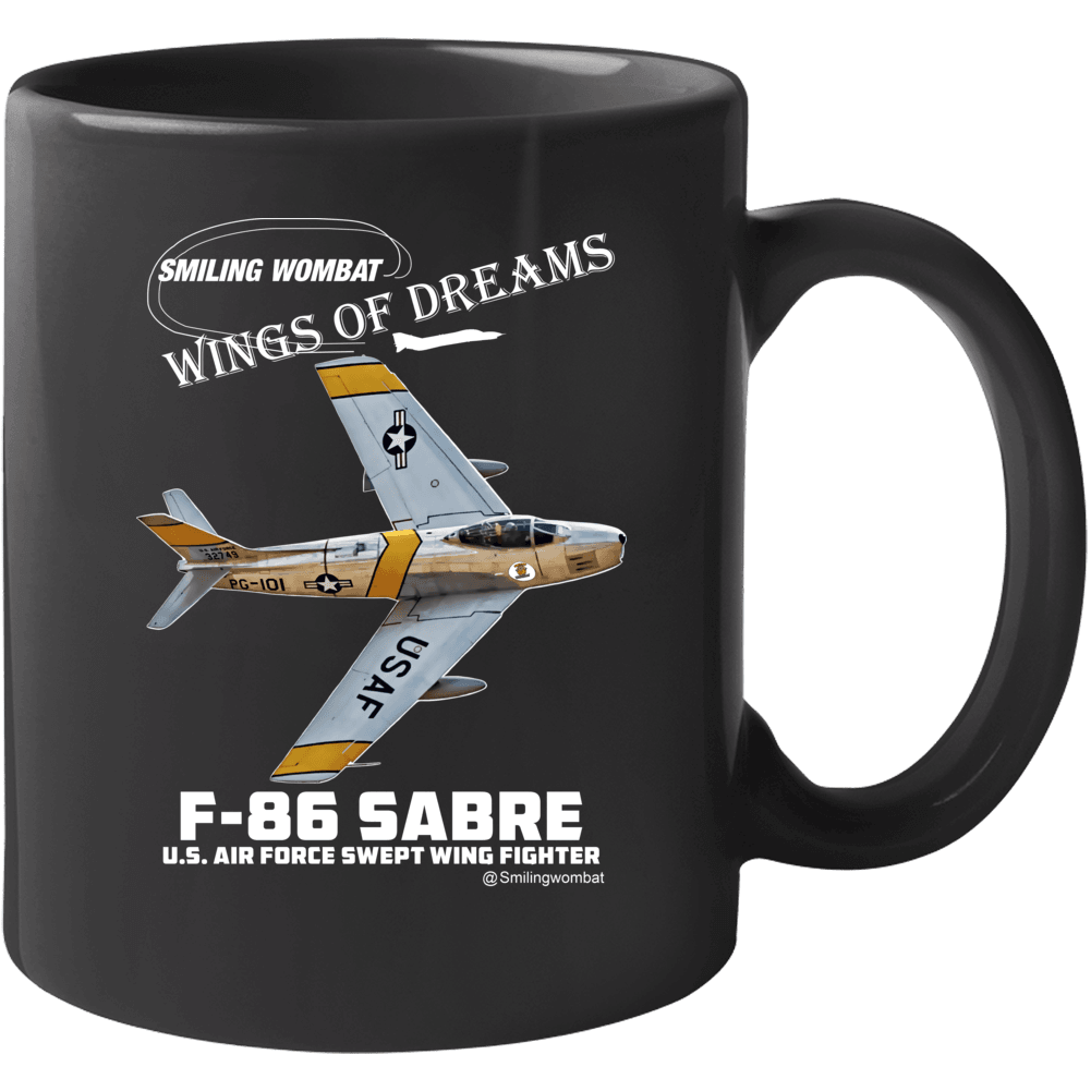 F86 Sabre Jet-Coffee Mug - Black Mugs Smiling Wombat