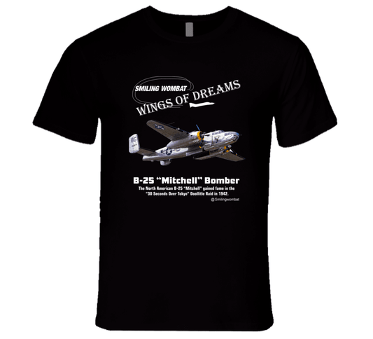 North American B25 Mitchell Bomber - Black/Navy T Shirt T-Shirt Smiling Wombat