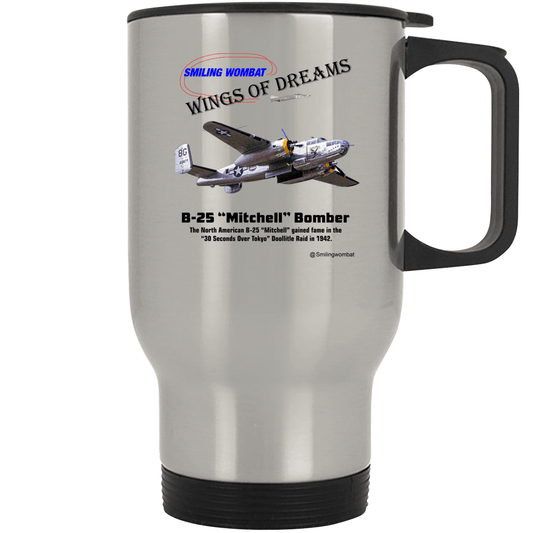 North American B25 Mitchell -Stainless Steel Travel Mug Mugs Smiling Wombat