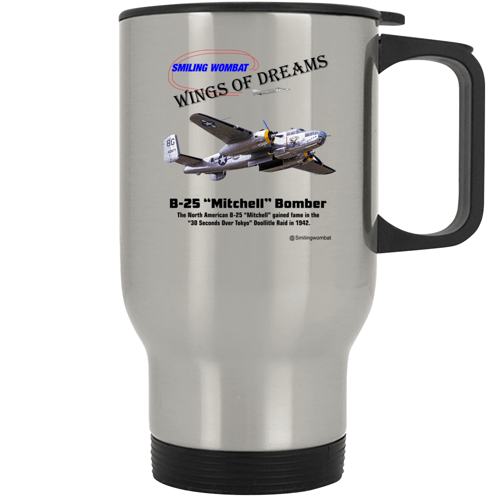 North American B25 Mitchell -Stainless Steel Travel Mug - Smiling Wombat
