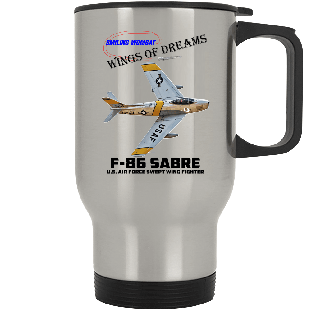 F86 Sabre Jet-Stainless Steel Travel Mug Mugs Smiling Wombat