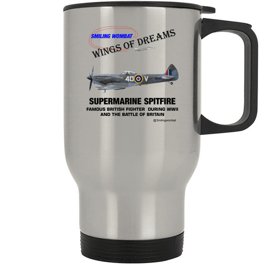 WW2 British Spitfire- Stainless Steel Travel Mug Mugs Smiling Wombat