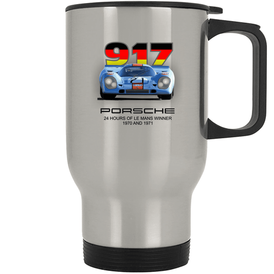 917K Porsche- Stainless Steel and White Travel Mug - Smiling Wombat