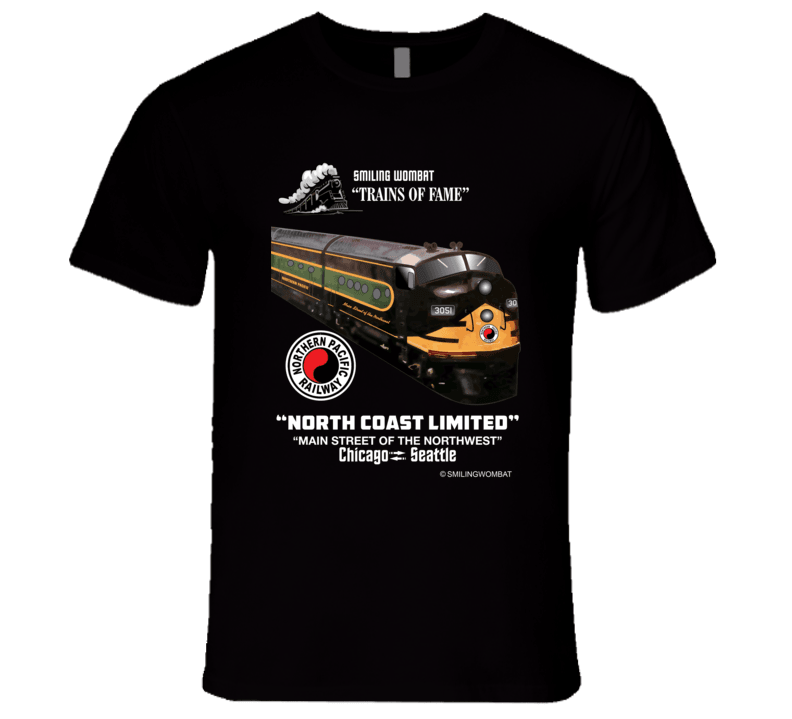 Northern Pacific Railroad History - "Main Street of the Northwest" Black/Navy T-Shirt T-Shirt Smiling Wombat