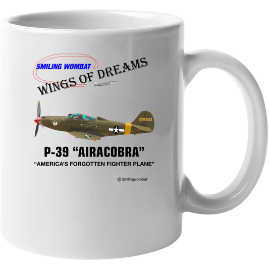 Bell P39 Airacobra - White Ceramic Coffee Mug - Smiling Wombat