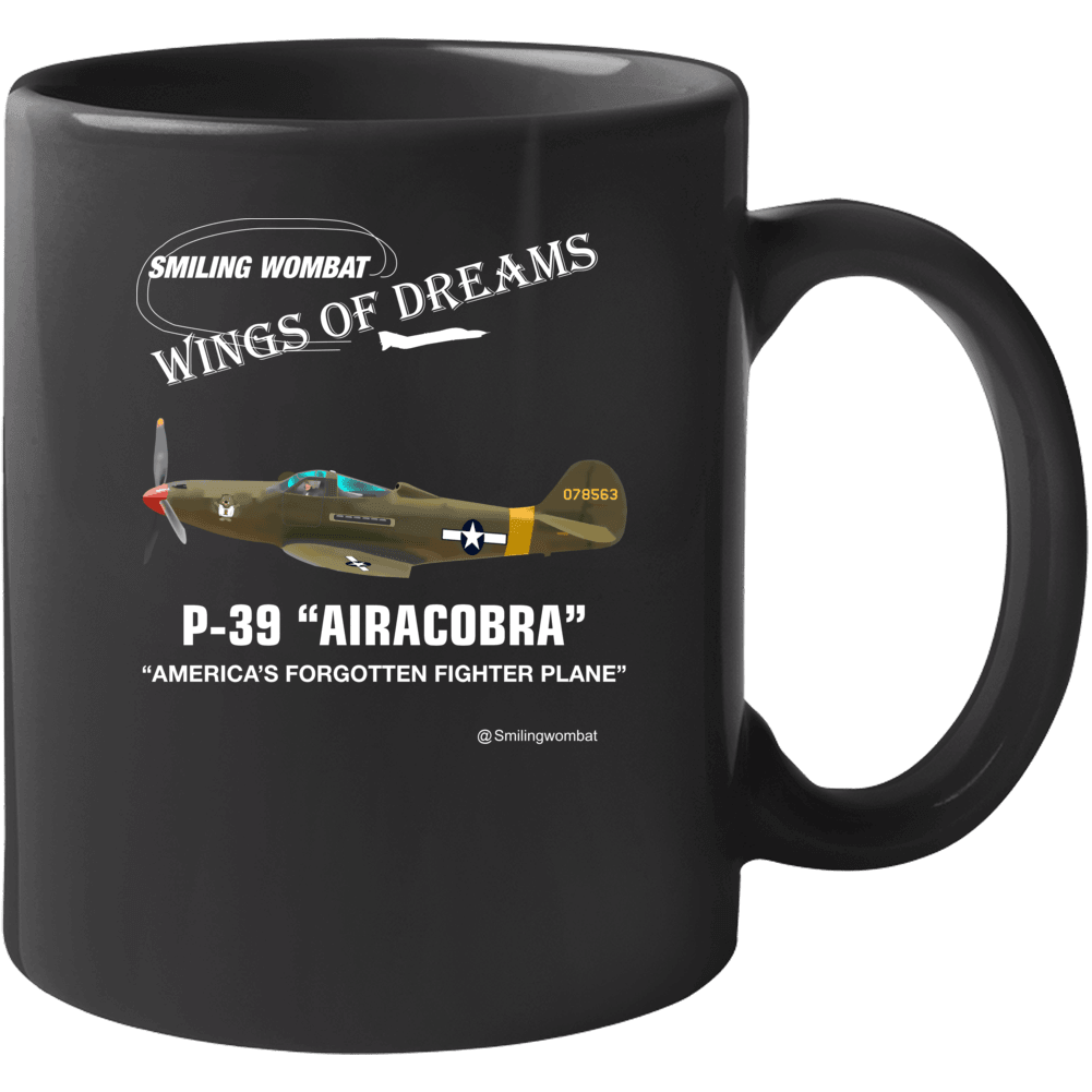 P39 Airacobra- Black Ceramic Coffee Mug - Smiling Wombat