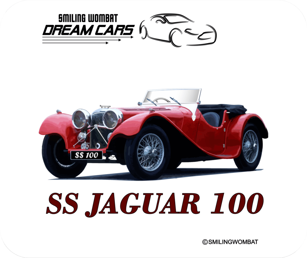 SS Jaguar 100 - Classic British Sports Car - Mouse Pad - Smiling Wombat