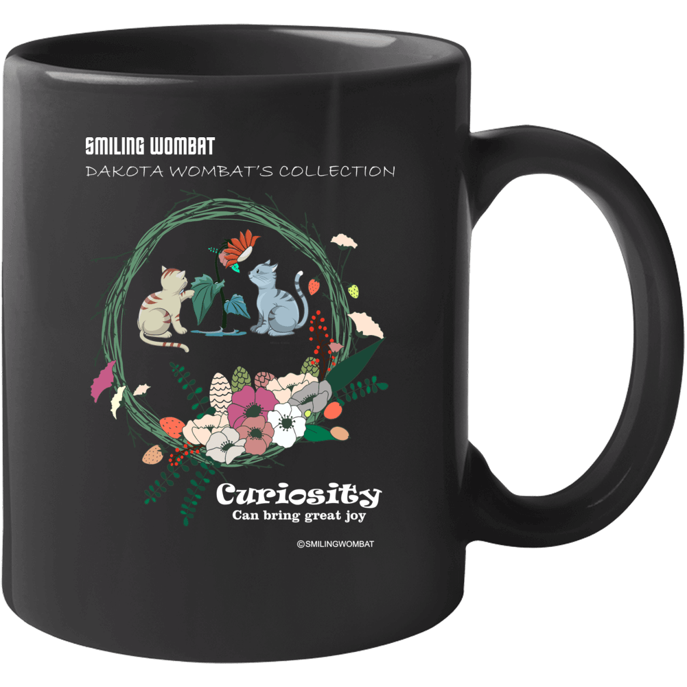 Adorable Kittens Curiosity Black - Ceramic Coffee Mug Mugs Smiling Wombat