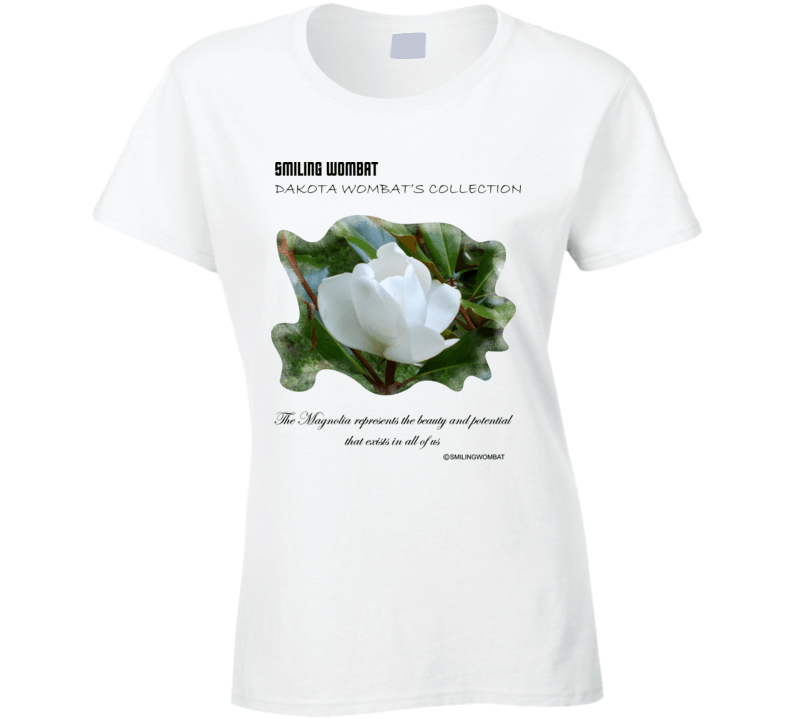 Beautiful Magnolia Flower Ladies T Shirt T-Shirt Smiling Wombat