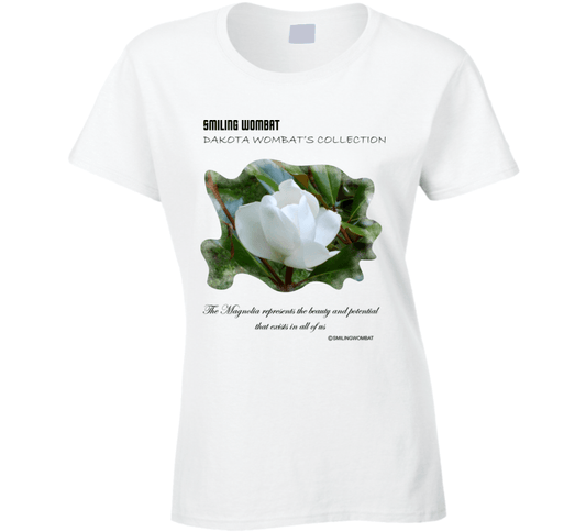 Beautiful Magnolia Flower Ladies T Shirt - Smiling Wombat