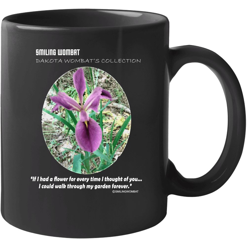 Iris Blossom - Beautiful Iris Flower Black Ceramic Coffee Mug Mugs Smiling Wombat