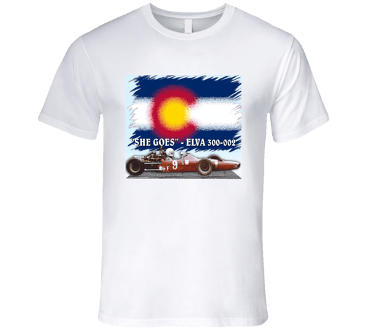 Elva 300-002 Famous Formula Car - "She Goes" T-Shirt Collection Smiling Wombat