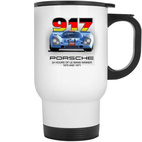 917K Porsche- Stainless Steel and White Travel Mug Mugs Smiling Wombat