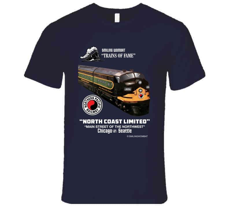 Northern Pacific Railroad History - "Main Street of the Northwest" Black/Navy T-Shirt T-Shirt Smiling Wombat