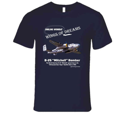 North American B25 Mitchell Bomber - Black/Navy T Shirt - Smiling Wombat