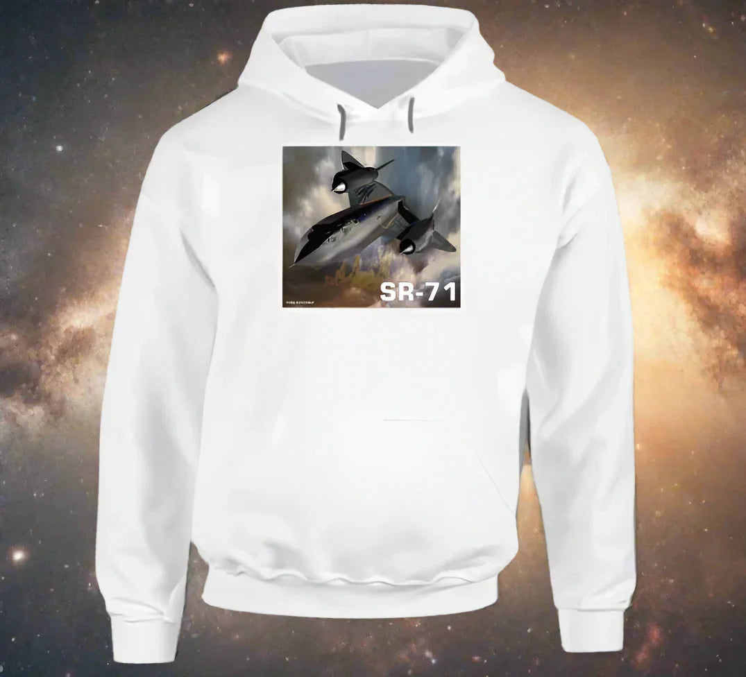 Hoodie: SR-71 Blackbird flying above clouds on warm Smiling Wombat hoodie