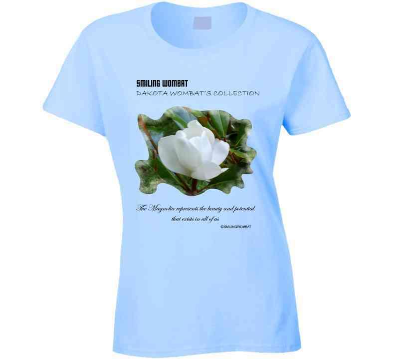 Beautiful Magnolia Flower Ladies T Shirt T-Shirt Smiling Wombat