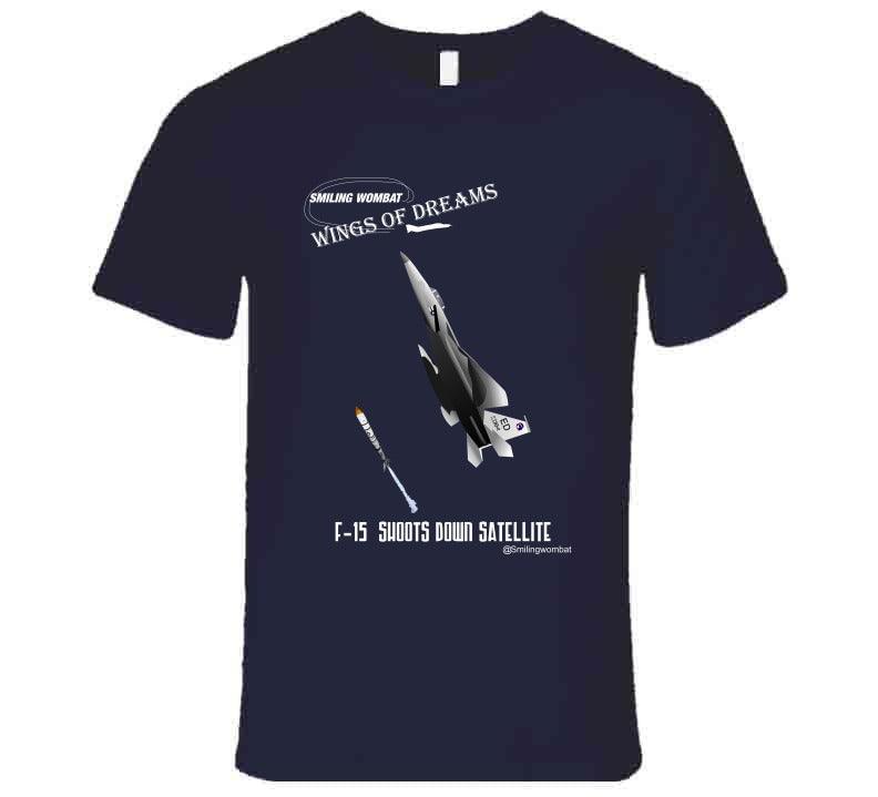 F15 Eagle- "Satellite Killer" Black/Navy T-Shirt - Smiling Wombat