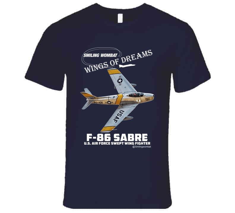 F86 Sabre Jet - Black/Navy T-Shirt - Smiling Wombat