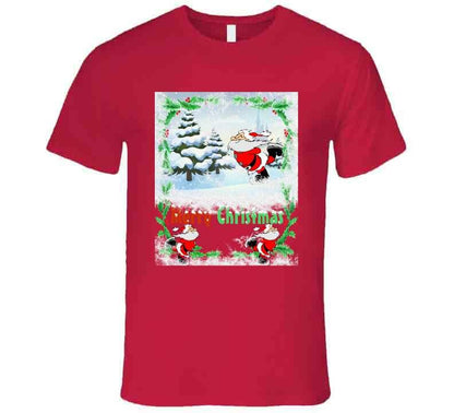 Merry Christmas Skating Santa T-Shirt and Sweatshirt collection - Smiling Wombat