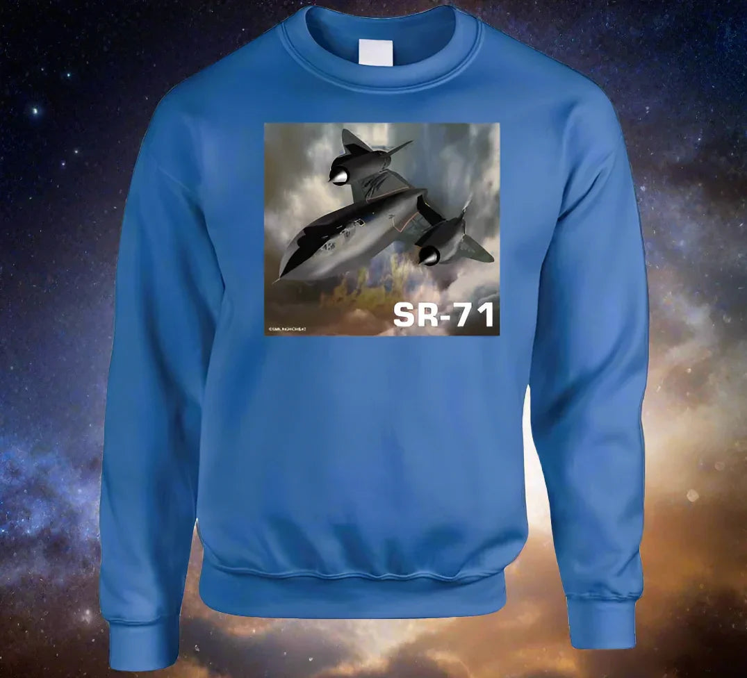Sweatshirt: SR-71 Blackbird aircraft design on cozy Smiling Wombat sweatshirt