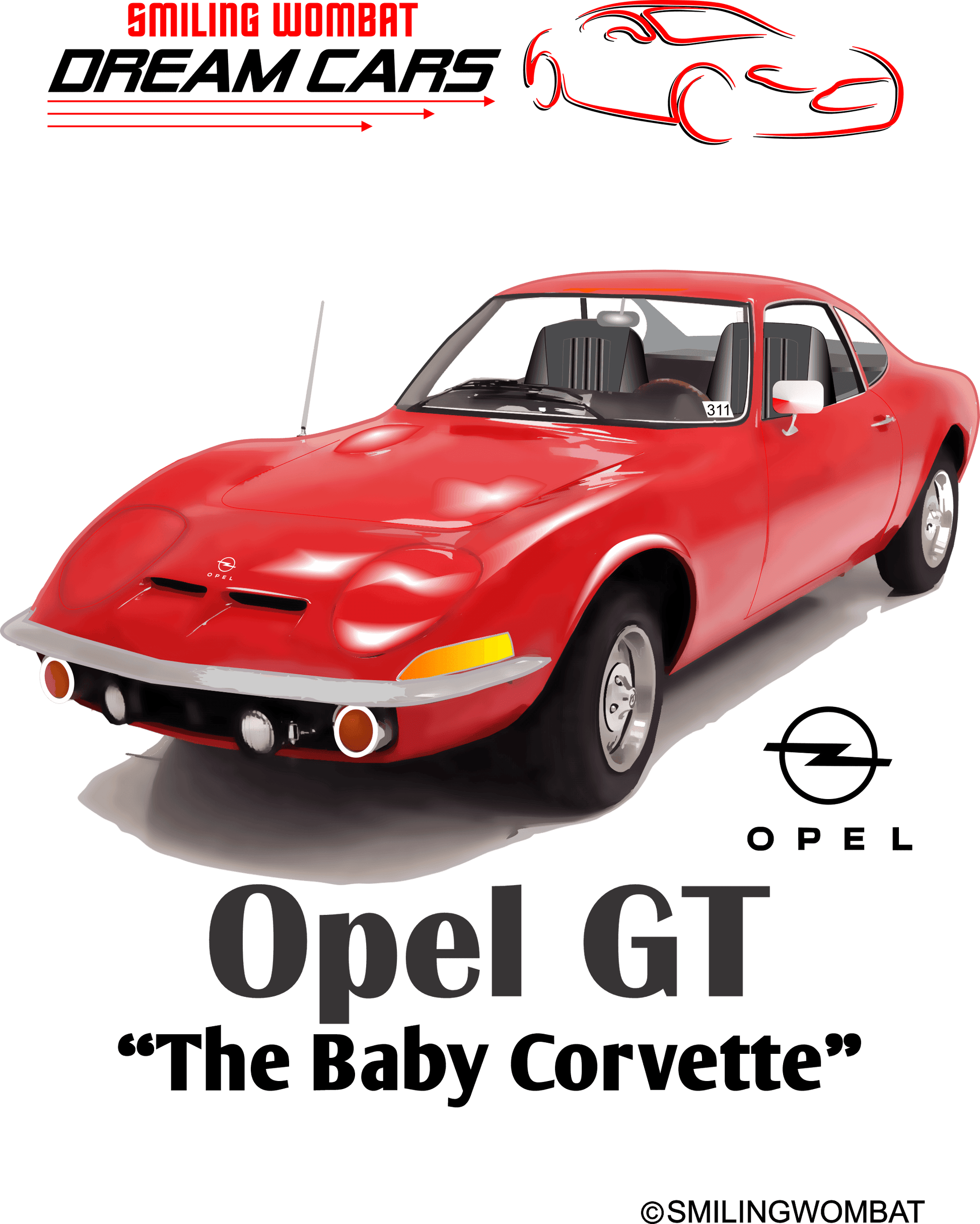 Opel GT "Baby Corvette" T Shirt T-Shirt Smiling Wombat